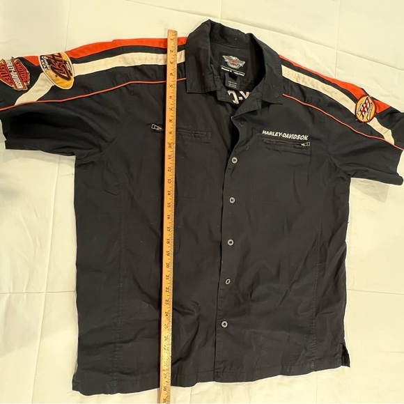 Harley-Davidson Black and Men’s Cotton Orange Button-Up Shirt with Patches - Picture 10 of 10